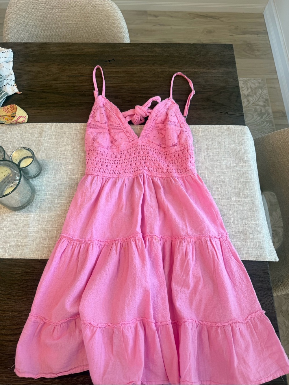 Girls' Pink Crochet Bodice Tiered Sundress